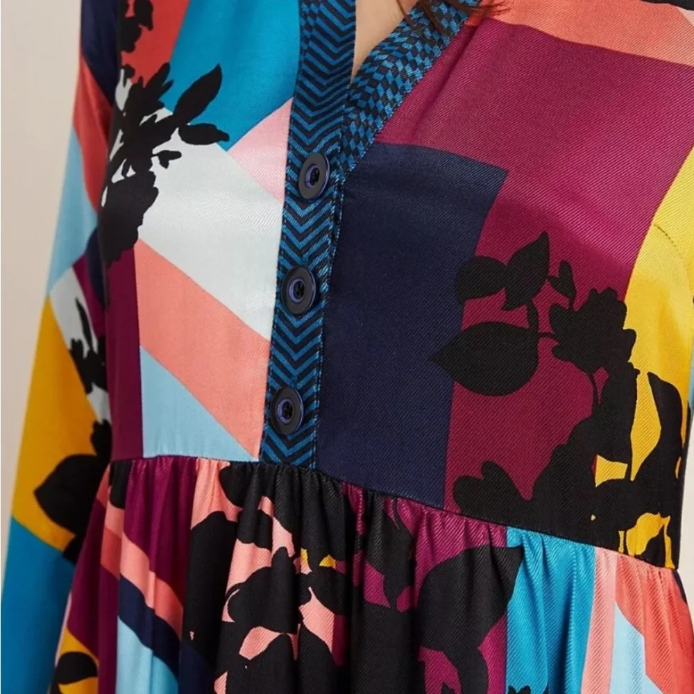 Anthropologie Multicolor Patchwork V-Neck Mini Dress - Picture 3 of 12